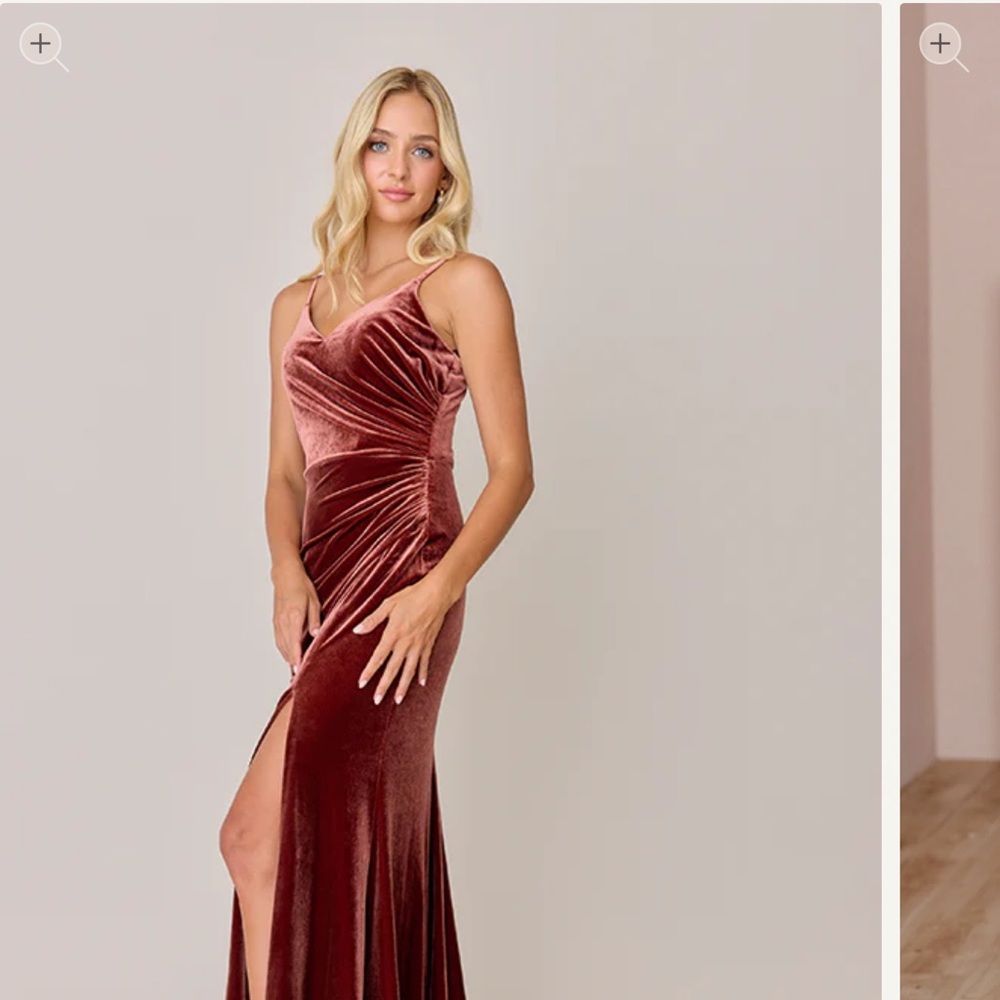 Velvet bridesmaid dress in terracotta